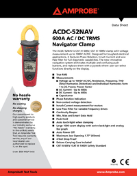 Thumbnail of document Data Sheet - ACDC-52NAV AC/DC CAT IV 600A True-RMS Navigator™ Clamp Meter